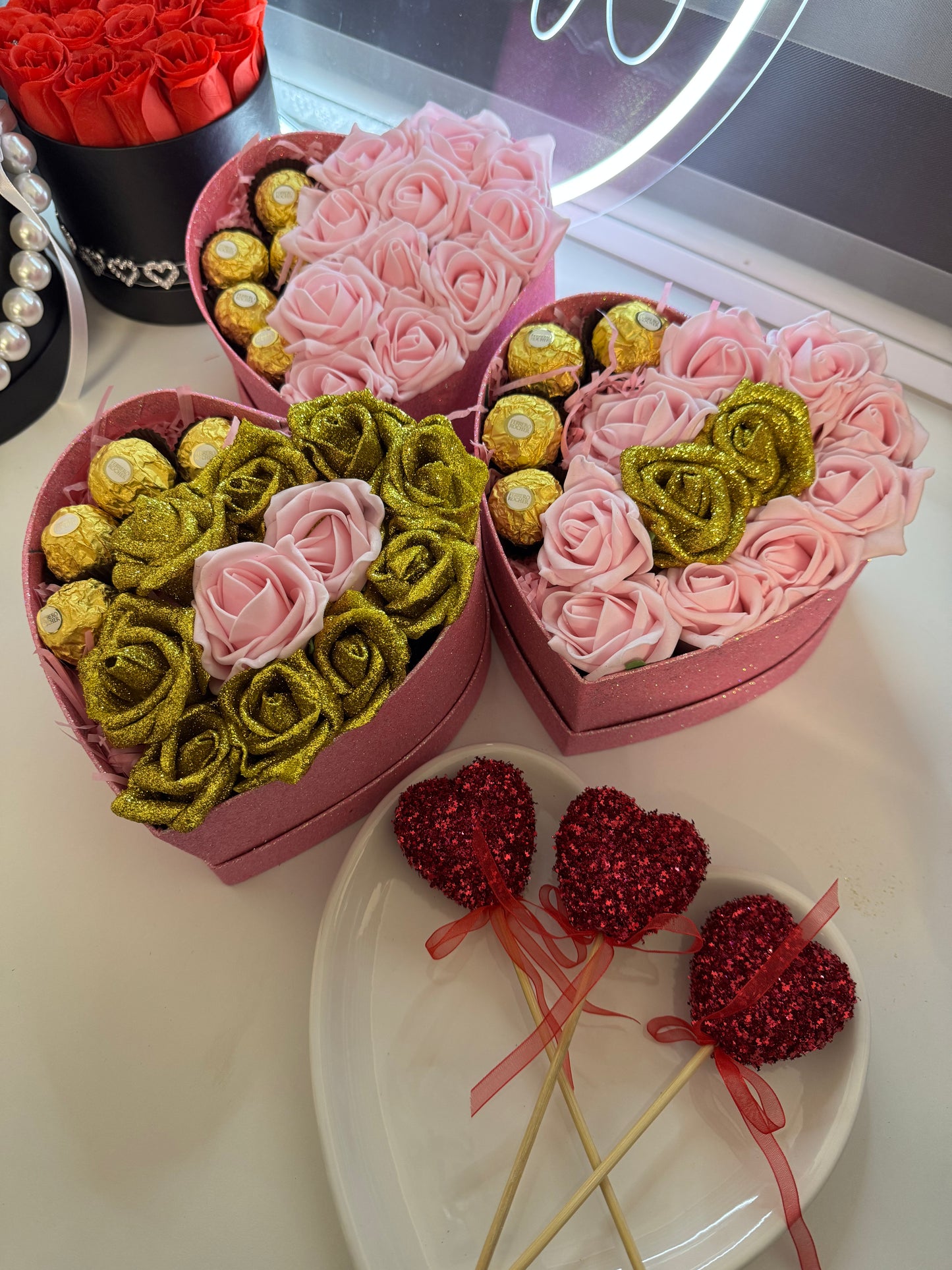 Pink Glitter Heart Shaped Box
