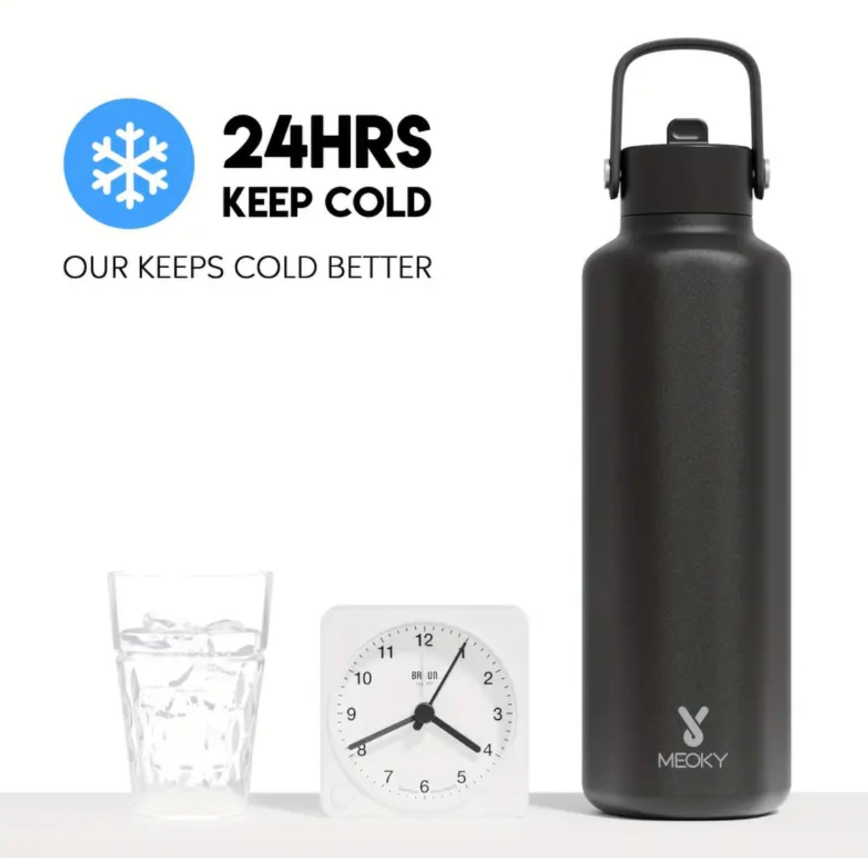 Meoky 24oz Insulated Water Bottle with Duo 2-in-1 Lid