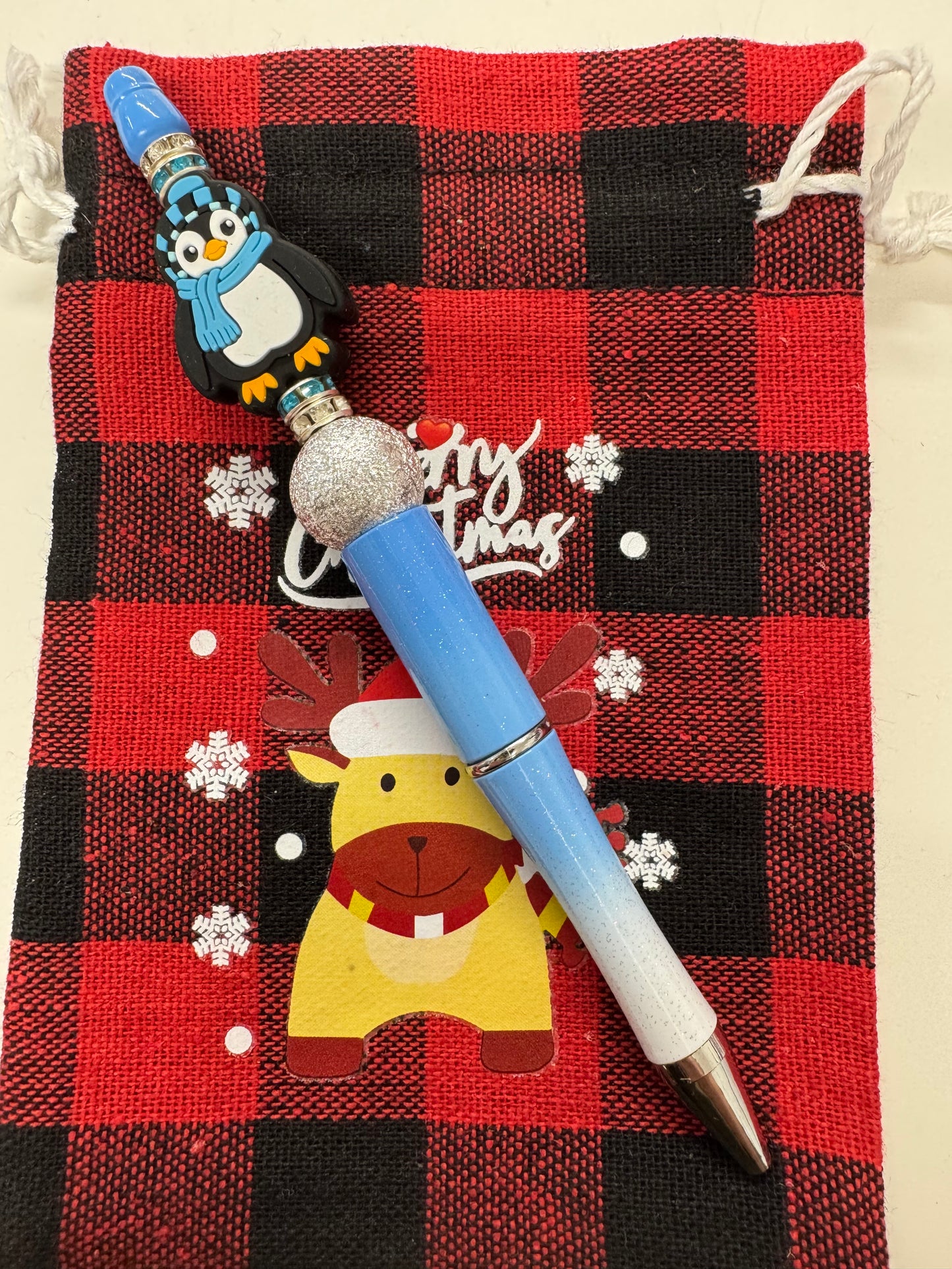 Christmas Beaded Pens - Blue & Silver