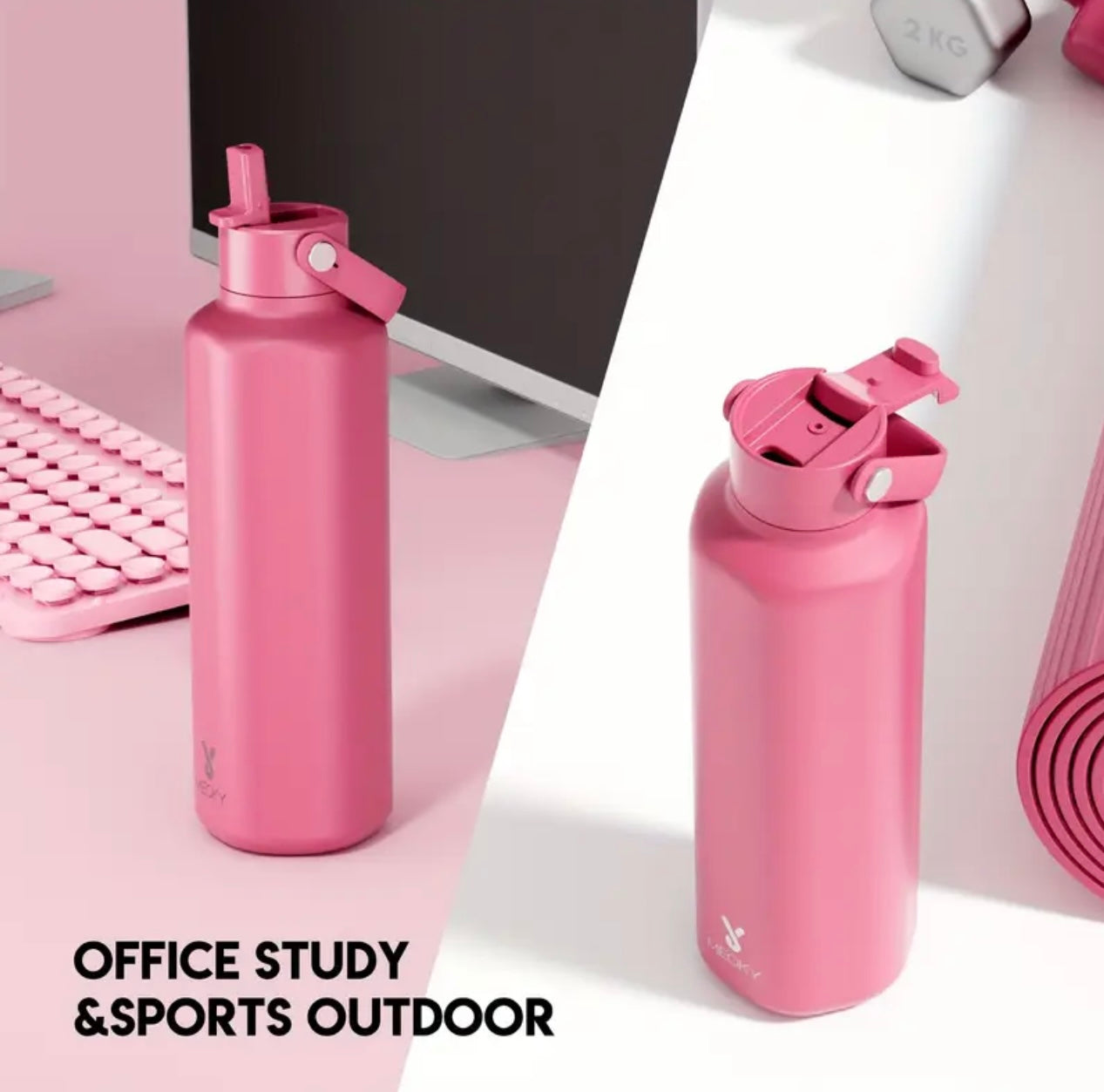Meoky 24oz Insulated Water Bottle with Duo 2-in-1 Lid