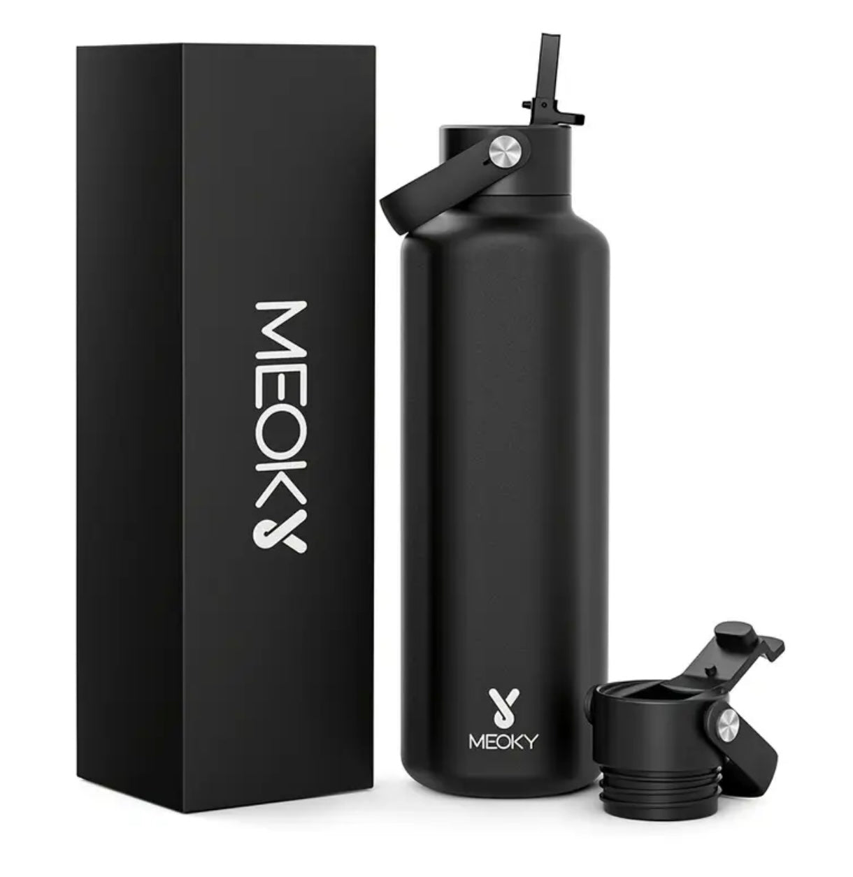 Meoky 24oz Insulated Water Bottle with Duo 2-in-1 Lid