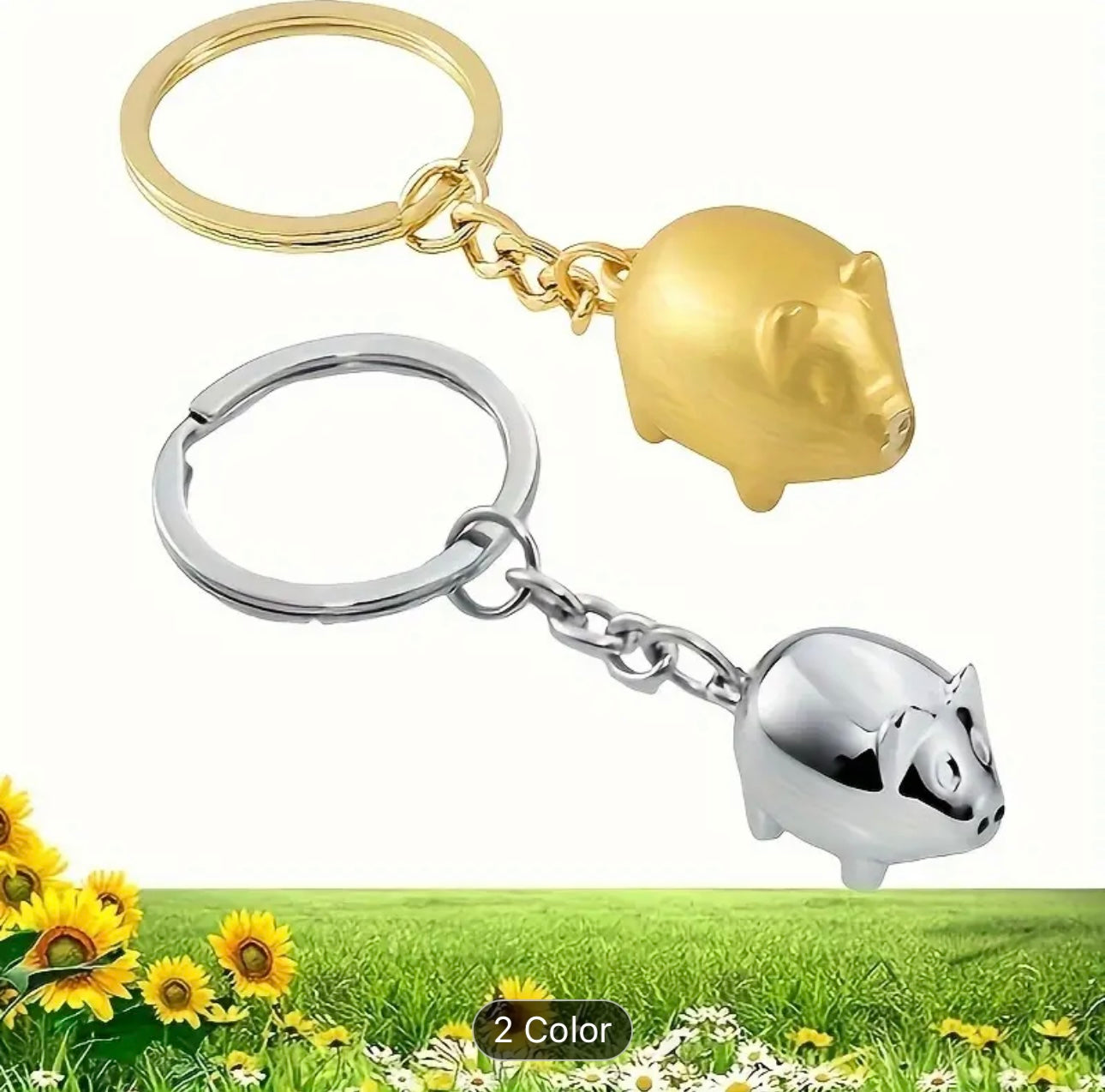 Silver Pig Shaped Keyring