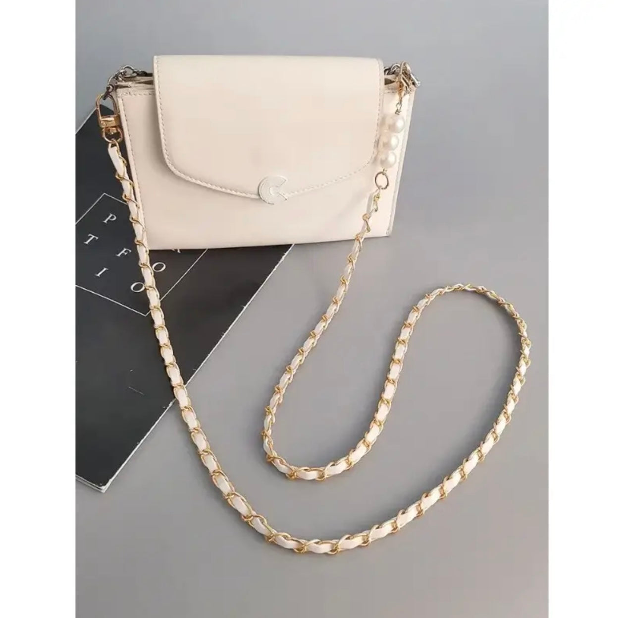 Elegant Pearl Accent PU Leather Phone Lanyard