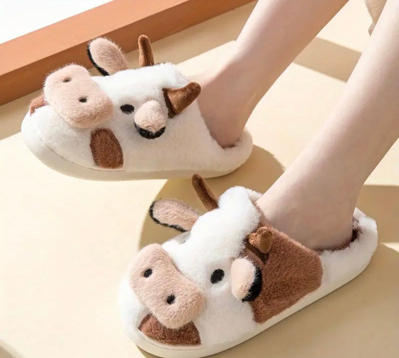Soft Fluffy Cow Slippers