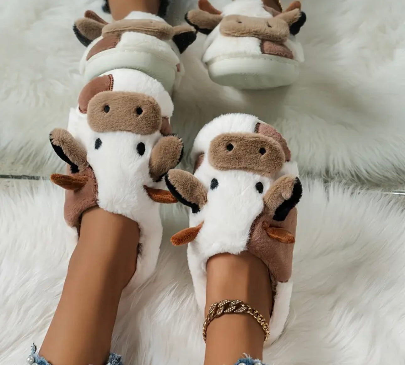 Soft Fluffy Cow Slippers