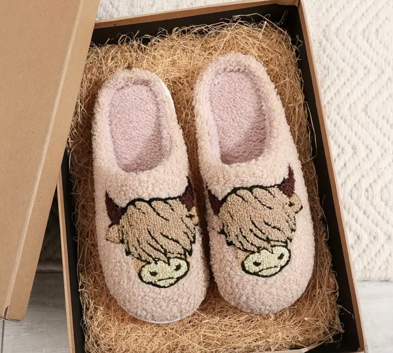 Cute Warm Fuzzy Highland Cow Slippers