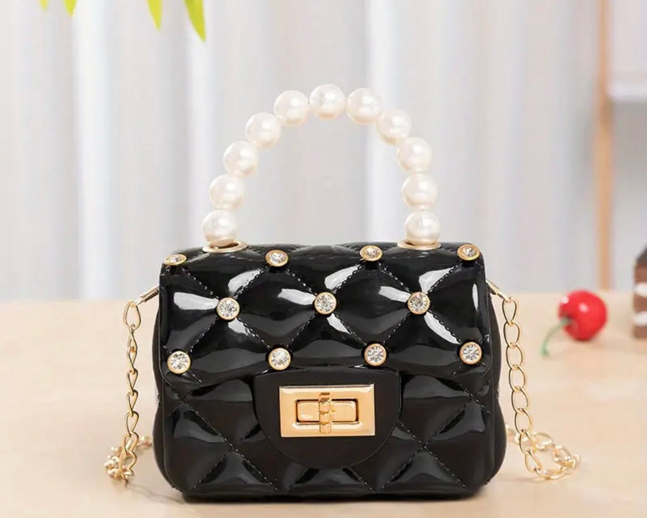 Pearl Handle Mini Jelly Bag with Diamontes