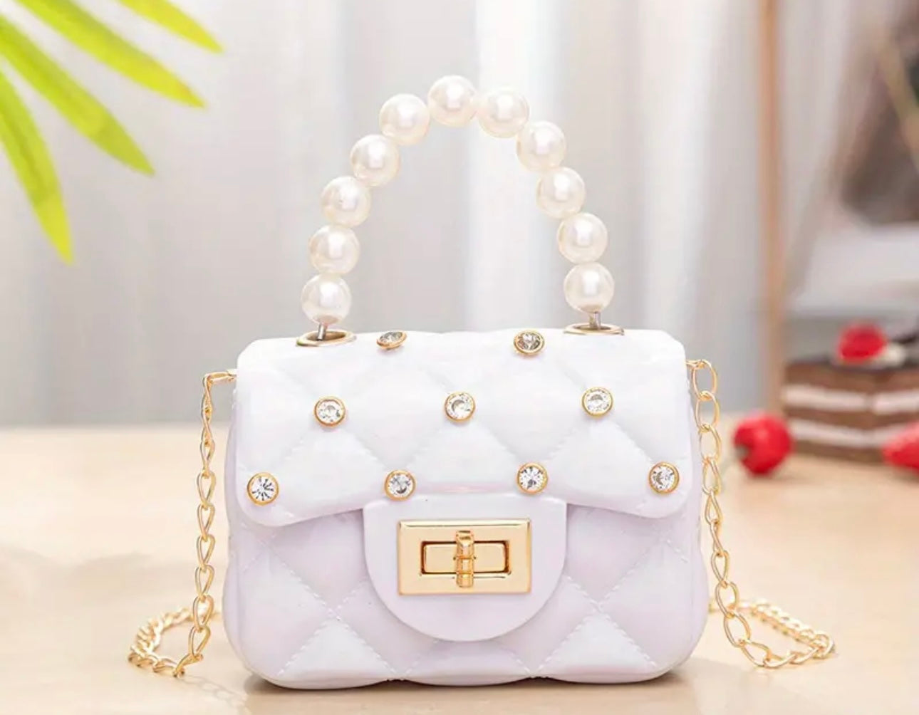 Pearl Handle Mini Jelly Bag with Diamontes
