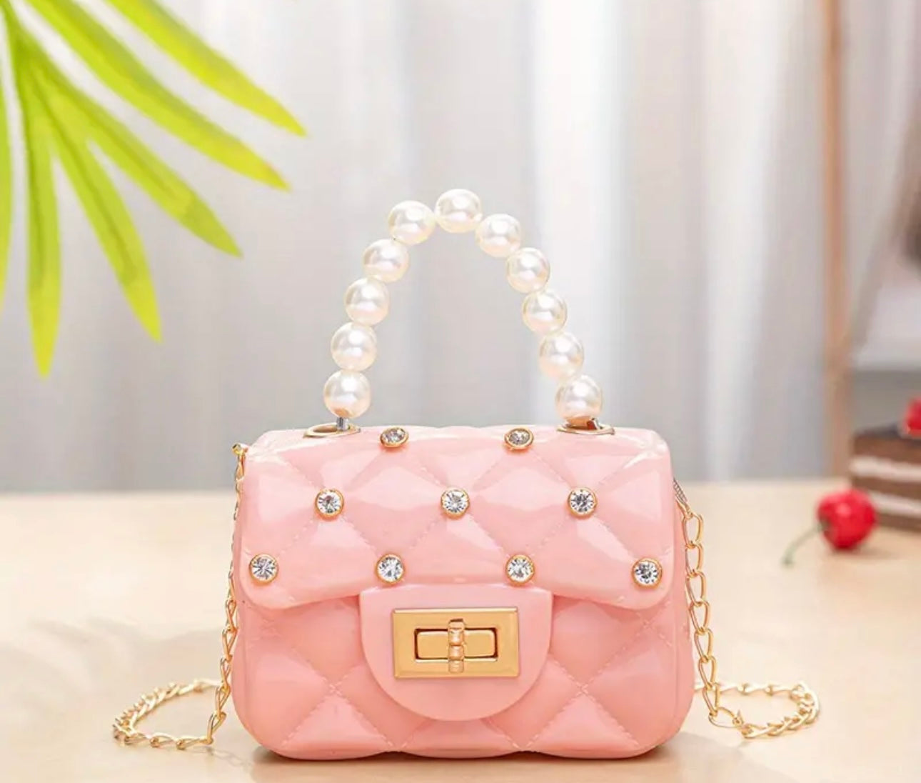 Pearl Handle Mini Jelly Bag with Diamontes