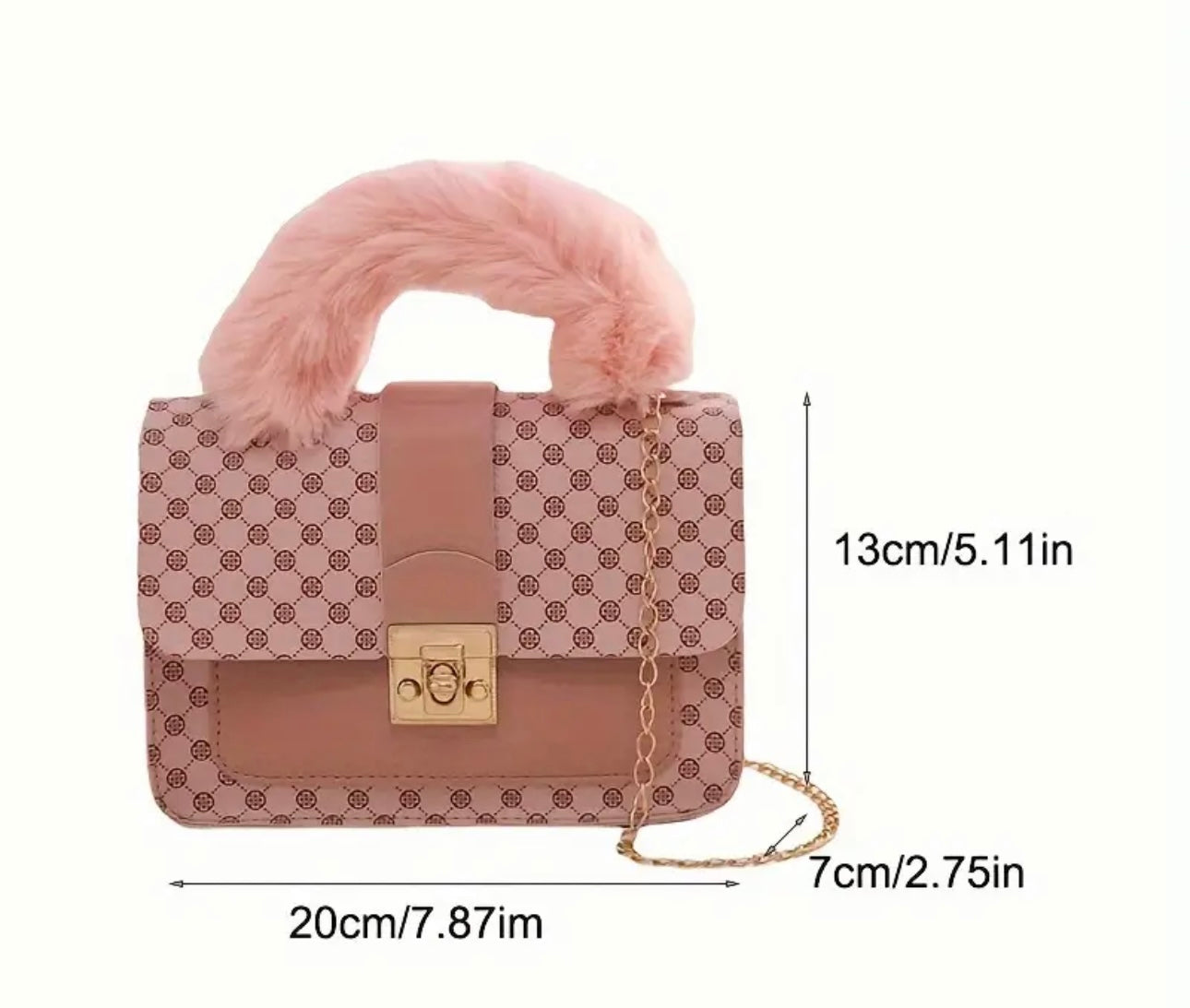 Fashionable Handbag with Faux Fur Handle