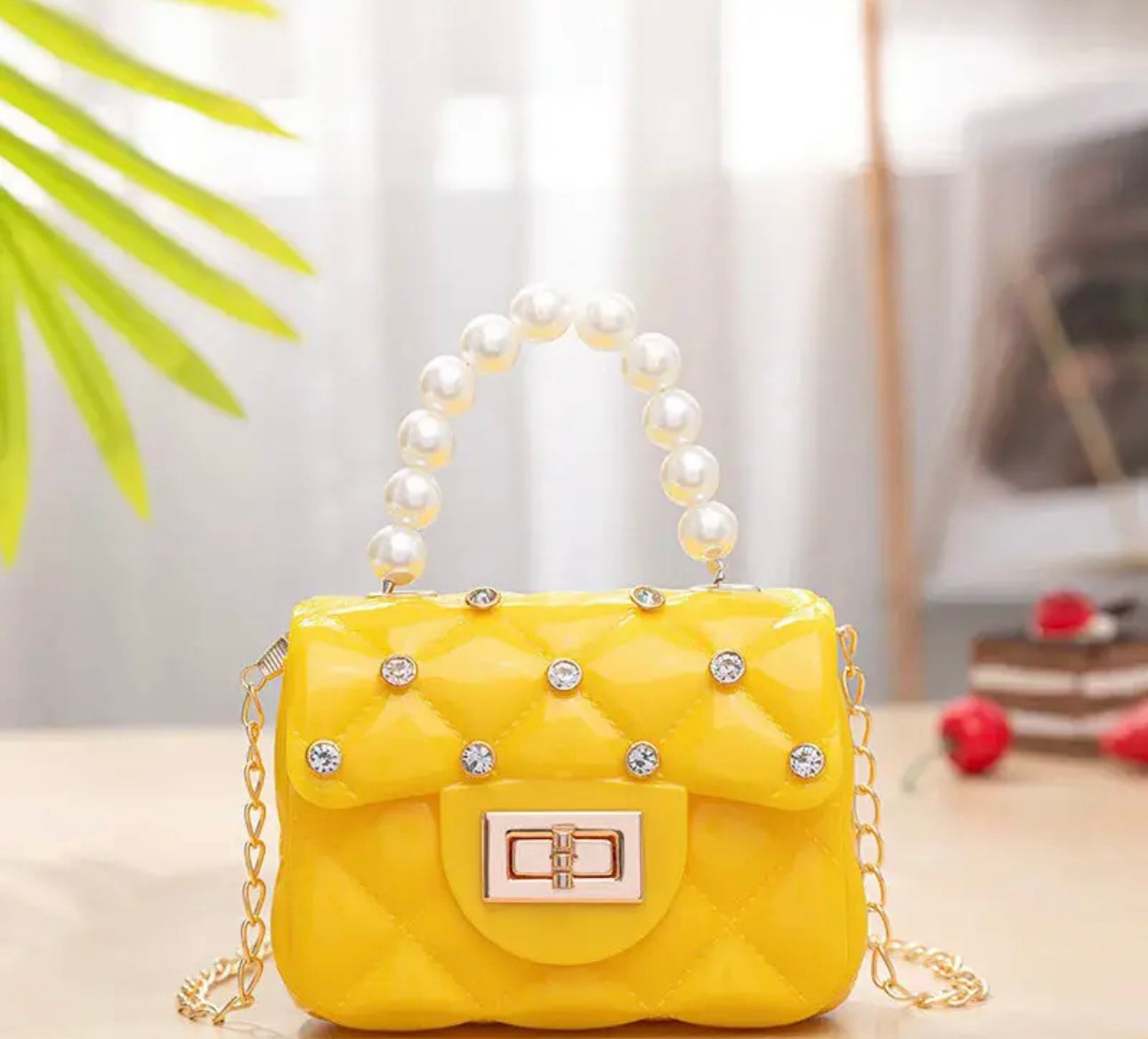 Pearl Handle Mini Jelly Bag with Diamontes