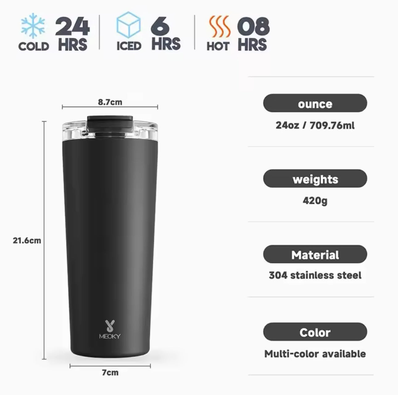 Meoky 24oz Tumbler with Duo 2-in-1 Lid