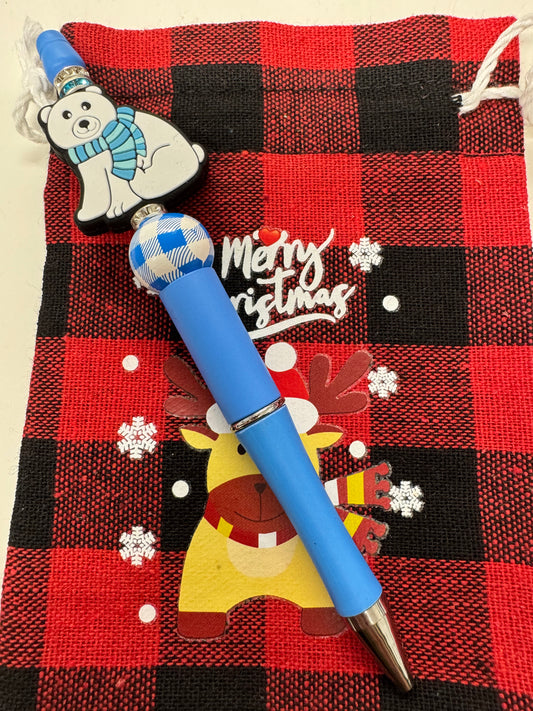 Christmas Beaded Pens - Blue & Silver