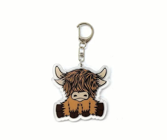 Acrylic Highland Cow Keychain