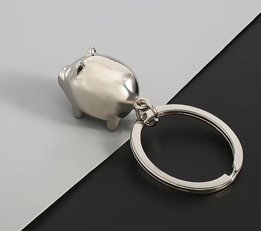 Silver Pig Shaped Keyring