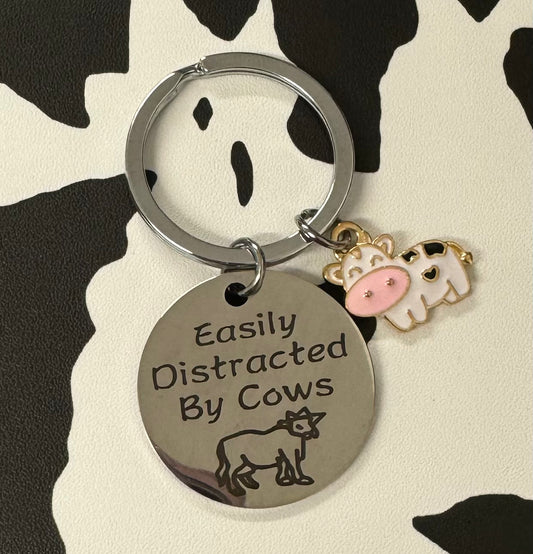 'Easily Distracted By Cows' Keyring