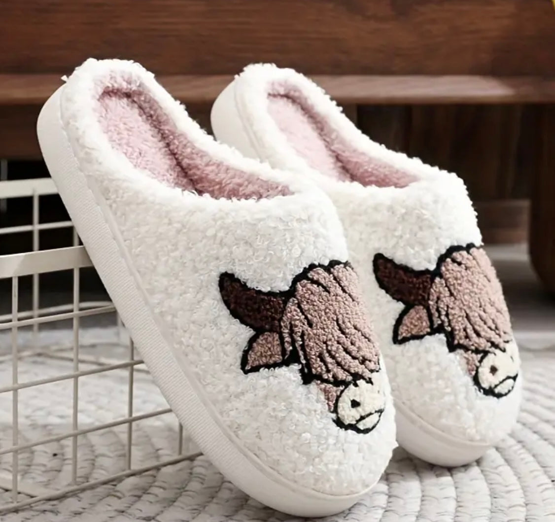 Cute Warm Fuzzy Highland Cow Slippers