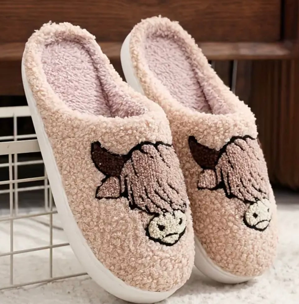 Cute Warm Fuzzy Highland Cow Slippers