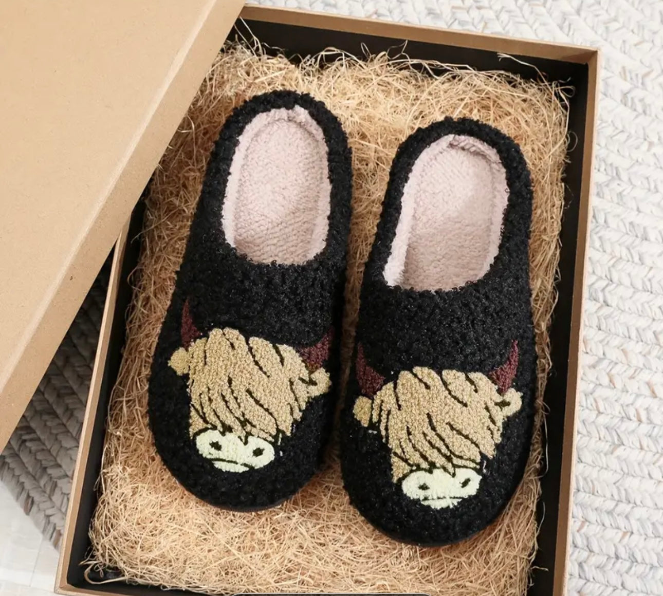 Cute Warm Fuzzy Highland Cow Slippers