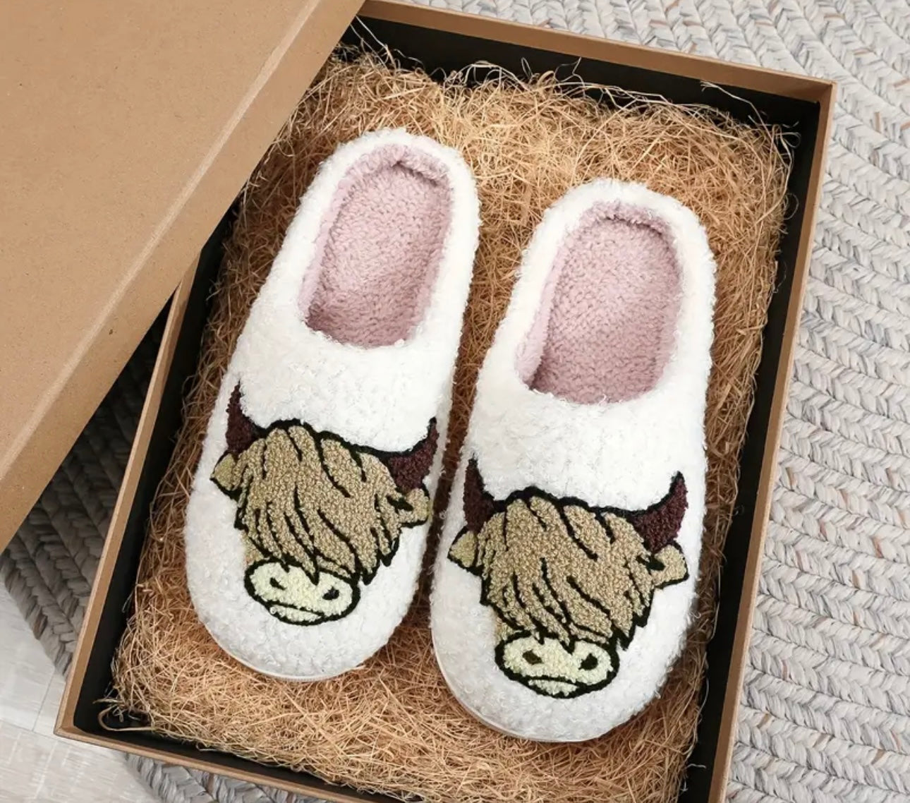 Cute Warm Fuzzy Highland Cow Slippers