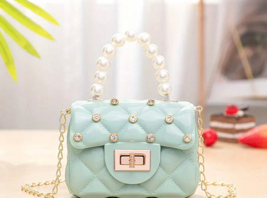 Pearl Handle Mini Jelly Bag with Diamontes