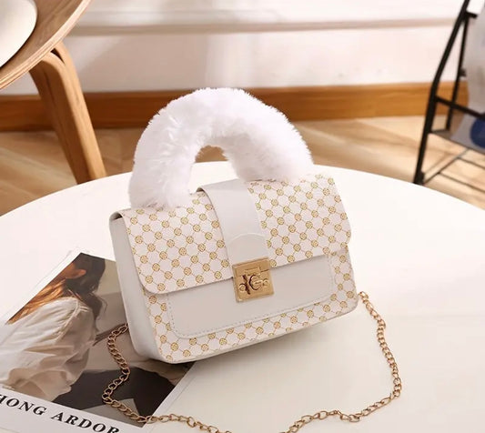 Fashionable Handbag with Faux Fur Handle