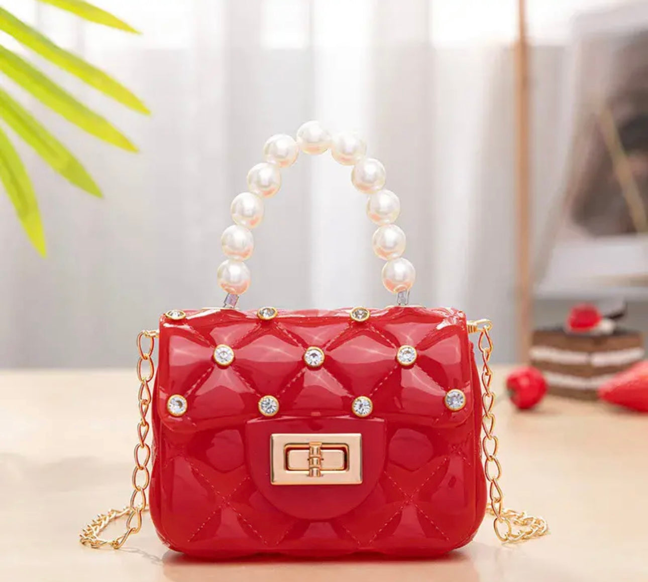 Pearl Handle Mini Jelly Bag with Diamontes